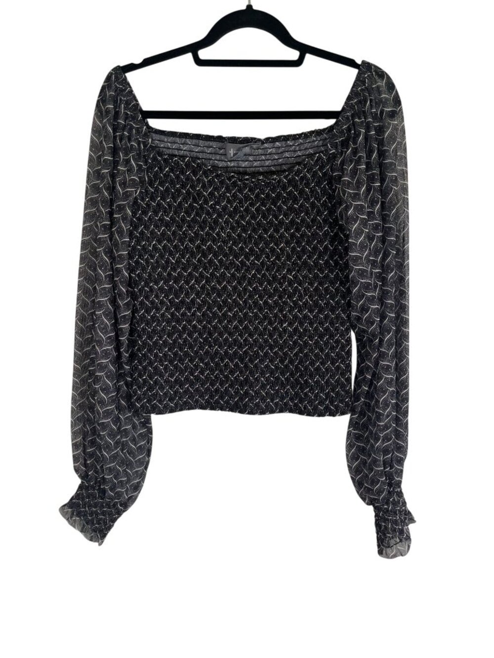 Anthropologie Crop Top Sheer Mesh Black L Boho Indie Folk Peasant Festival Chic
